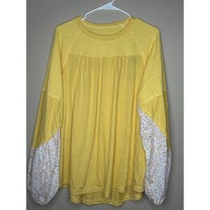 Women's Large Boutique Top Yellow Floral Balloon‎ Sleeve NWT Oversized